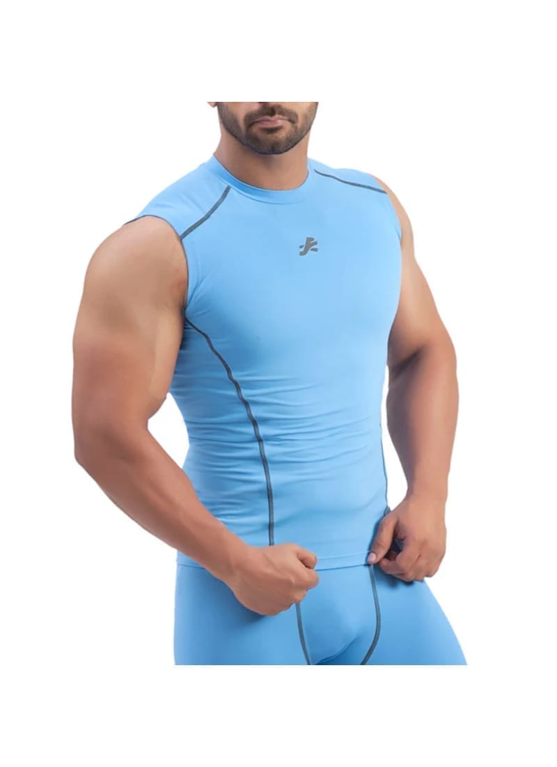 Nylon Compression Tshirt Cutsleeves Tights For Men (Sky Blue)