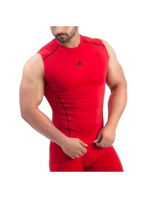 Nylon Compression Tshirt Cutsleeves Tights For Men (Red)