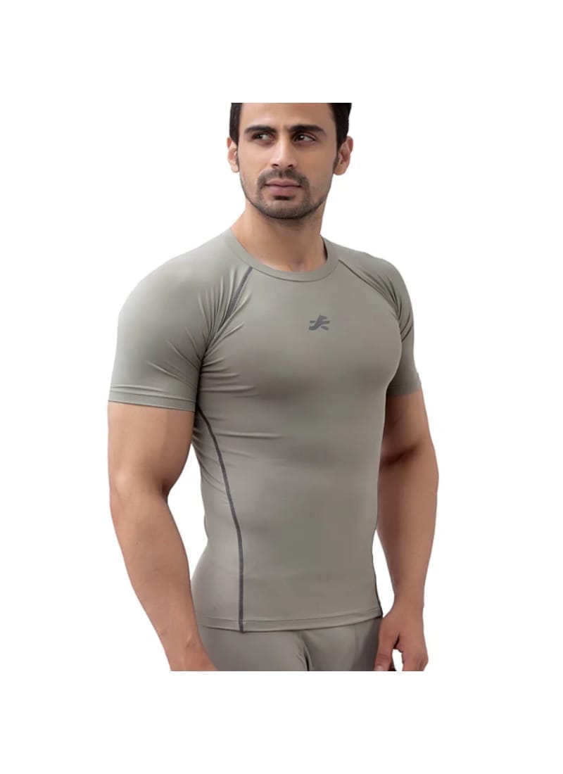 Nylon Compression Tshirt Half Sleeve Tights For Men (Light Grey)