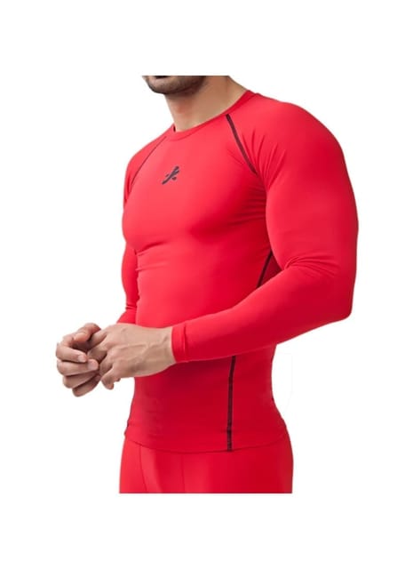 Nylon Compression Tshirt Full Sleeve Tights For Men (Red)