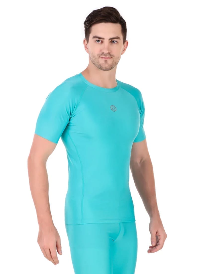 Men's Polyester Compression Tshirt Half Sleeve (Coral Green)