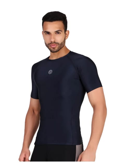 Men's Polyester Compression Tshirt Half Sleeve (Navy Blue)