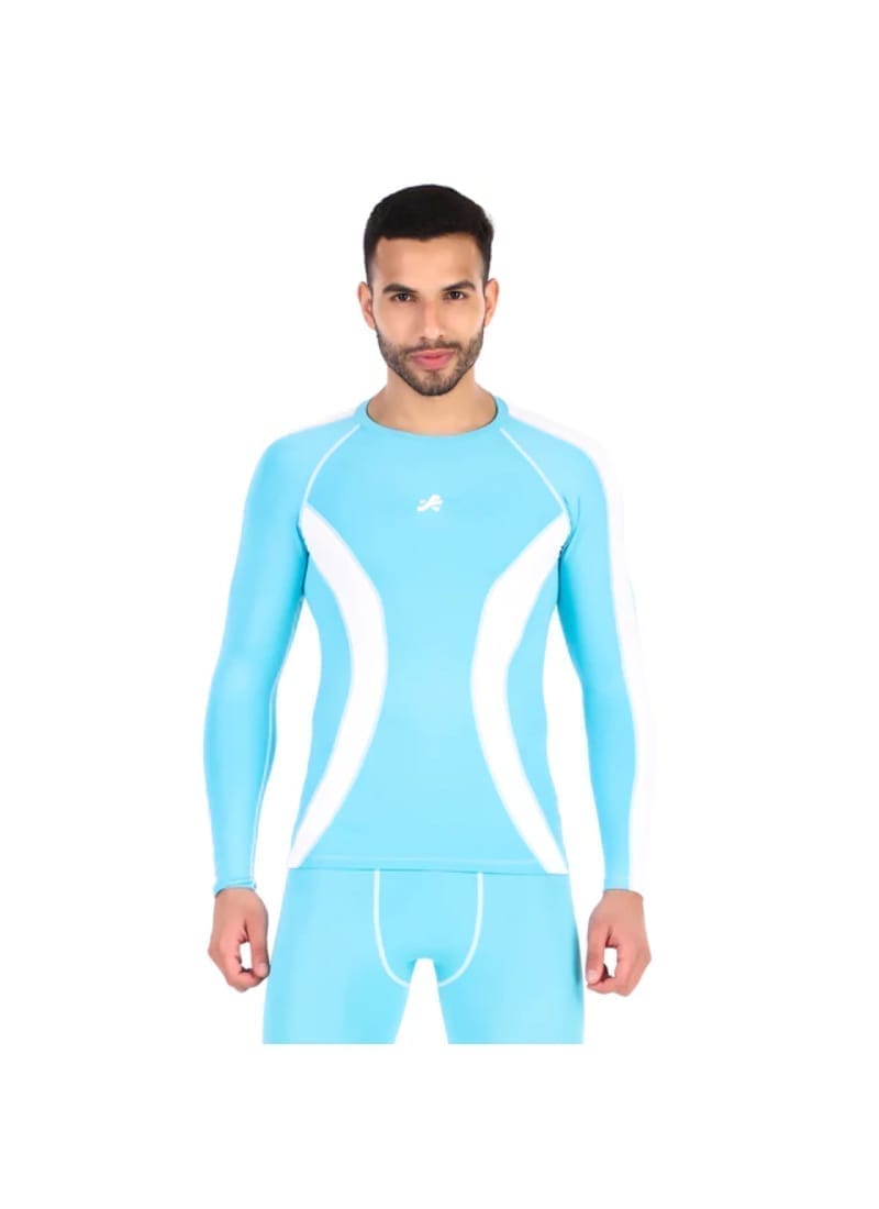 Men's Polyester Compression Tshirt Full Sleeve Tights (Aqua/White)