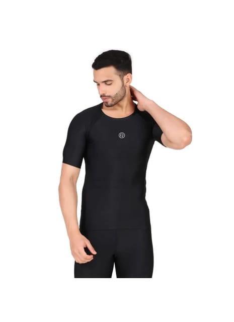 Recharge Polyester Compression Top Half Sleeve (Black)