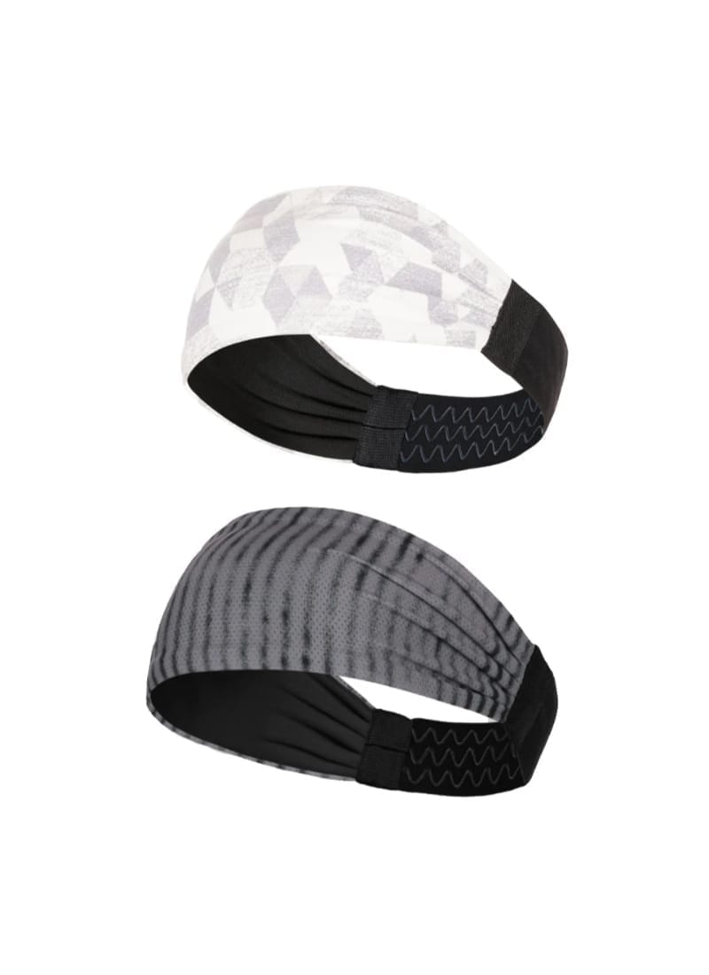 Sports Headband For Men and Women pack of two (Abstract Grey/White Geometry)