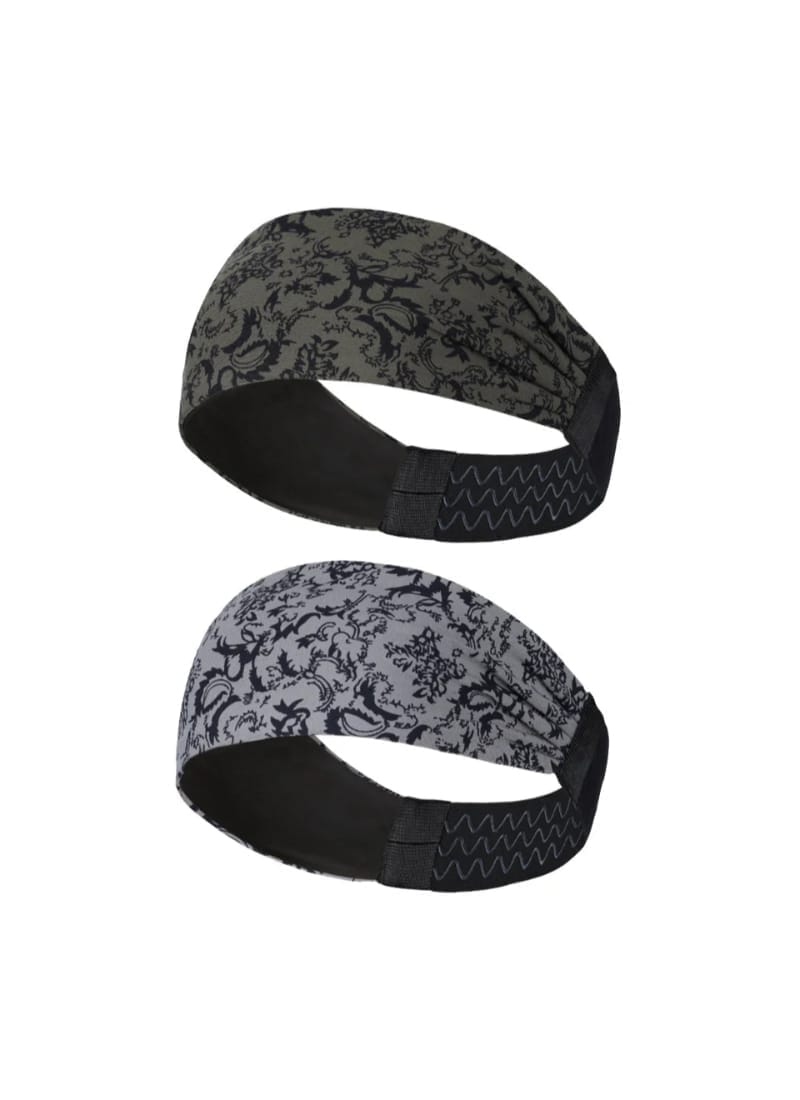 Sports Headband For Men and Women pack of two (Grey/Green Pattern)