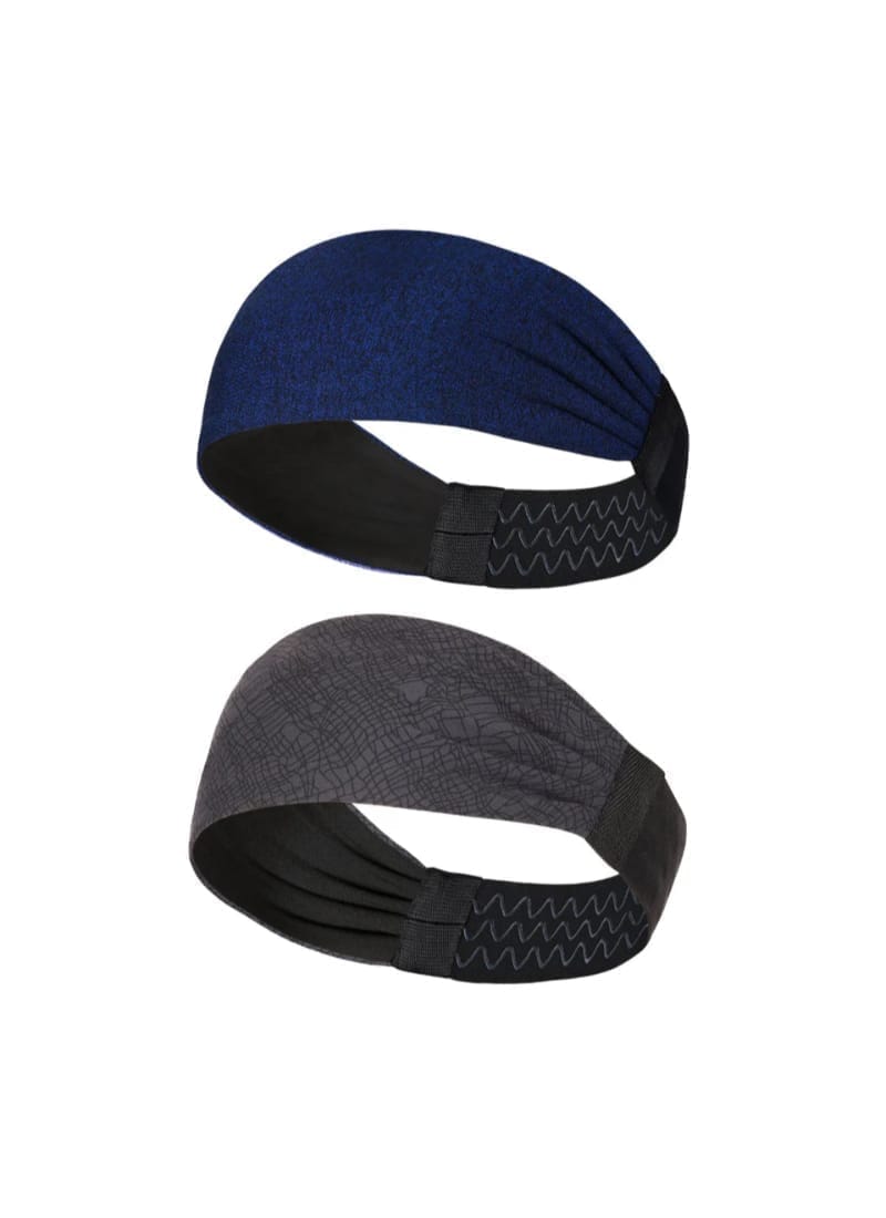 Sports Headband For Men and Women pack of two (Blue Melange/Seismic Grey)