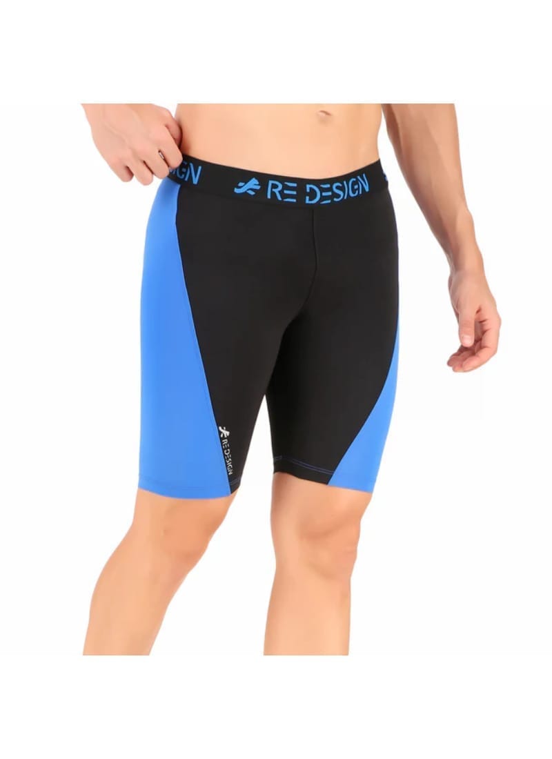 Nylon Compression Shorts and Half Tights For Men (BLACK/ROYAL BLUE)