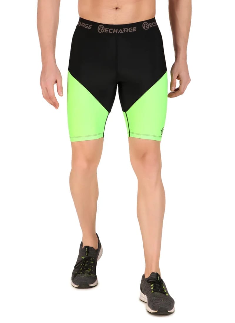 Men's DC Polyester Compression Shorts (Black/Neon Green)