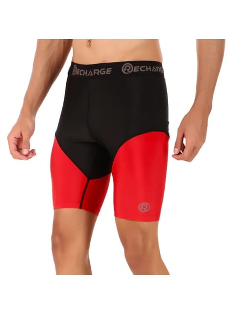 Men's DC Polyester Compression Shorts (Black/Red)