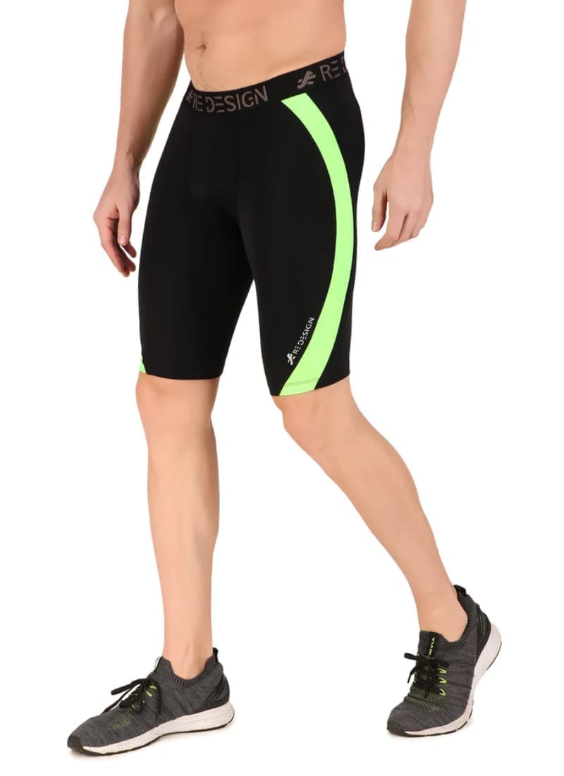 Men's Nylon DC Curve Compression Shorts and Half Tights For Men (Black/Neon Green)