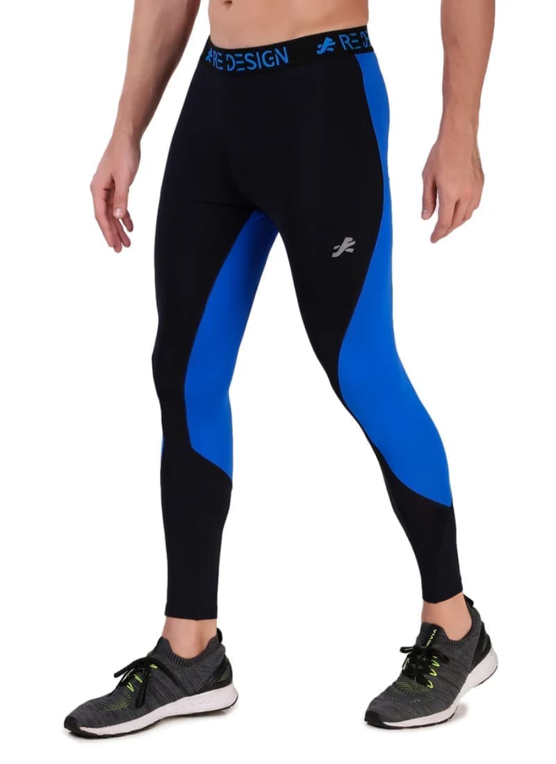 Nylon PB Series Compression Pant and Full Tights For Men (Black/Royal)