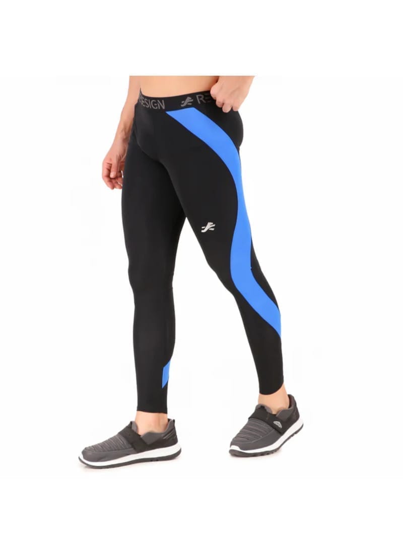 Nylon Compression Pant and Full Tights For Men (BLACK/ROYAL BLUE)