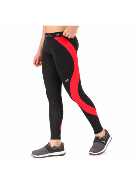 Nylon Compression Pant and Full Tights For Men (BLACK/RED)