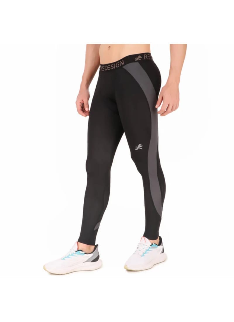 Nylon Compression Pant and Full Tights For Men(BLACK/DARK GREY)