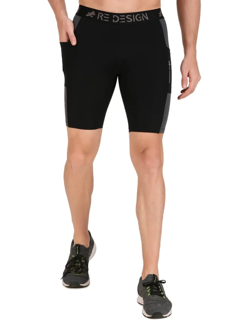 Men's Nylon DC Pocket Compression Shorts and Half Tights (Black/Dark Grey)