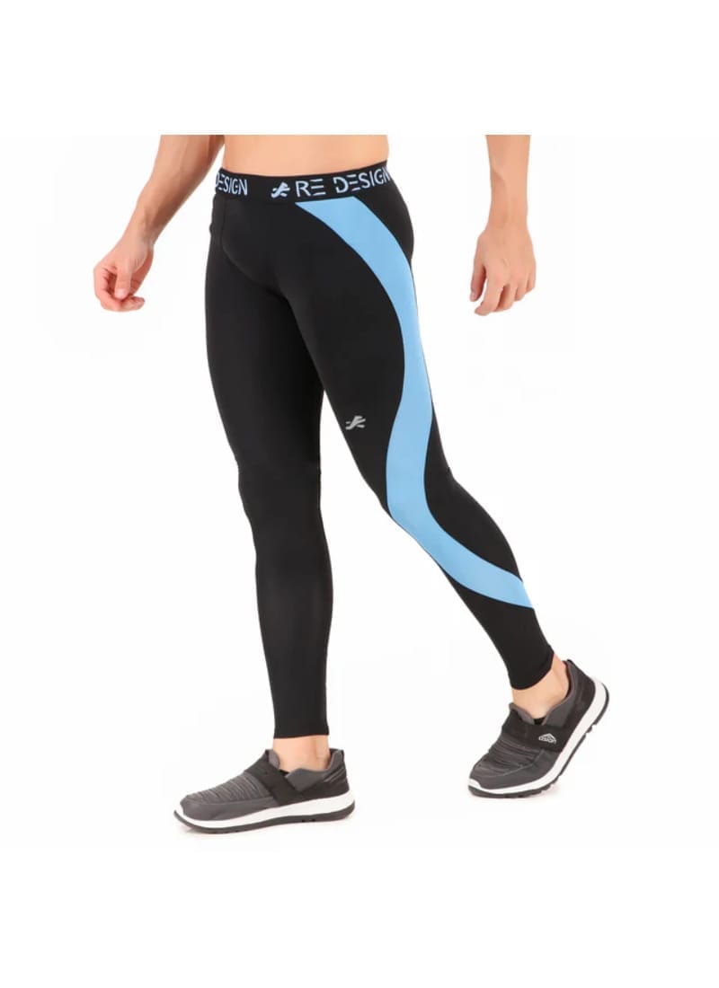 Nylon Compression Pant and Full Tights For Men (BLACK/SKY BLUE)