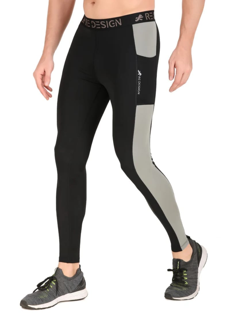 Men's DC Pocket Nylon Compression Pant and Full Tights (Black/Light Grey)