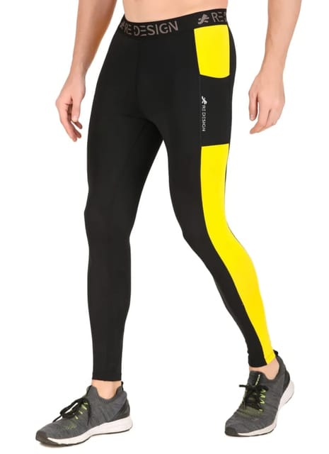 Men's DC Pocket Nylon Compression Pant and Full Tights (Black/Yellow)