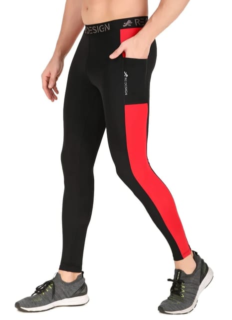 Men's DC Pocket Nylon Compression Pant and Full Tights (Black/Red)