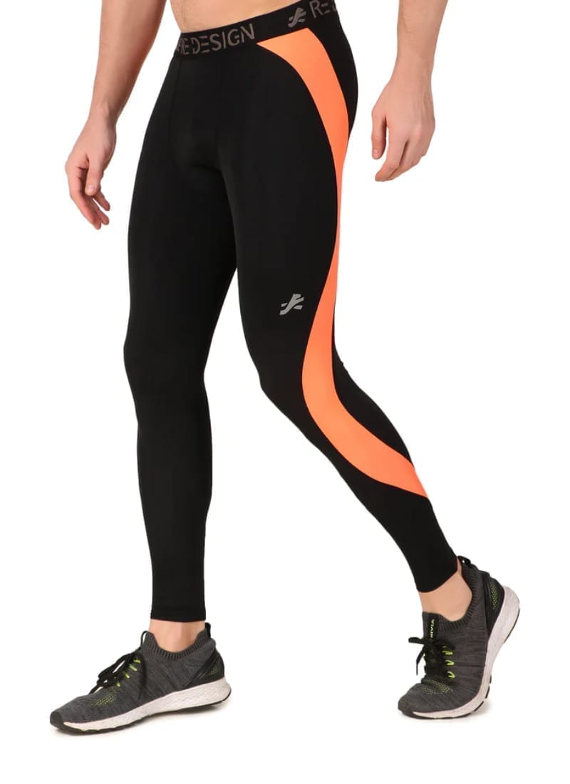 Nylon Compression Pant and Full Tights For Men (BLACK/ORANGE)