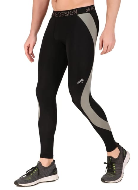 Nylon Compression Pant and Full Tights For Men (BLACK/LIGHT GREY)