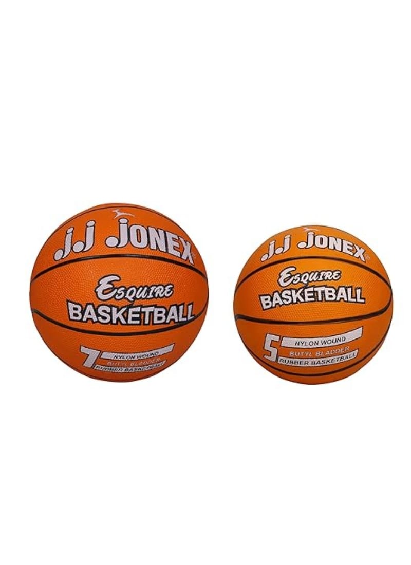 JJ Jonex Basketball Combo of 2 Pcs for Indoor-Outdoor Training Basketball Esquire Size 5 and 7(Orange) (MYC)