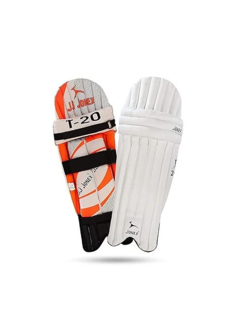 JJ Jonex Cricket Leg Guard T-20 for Beginners White/Orange Design (MYC)