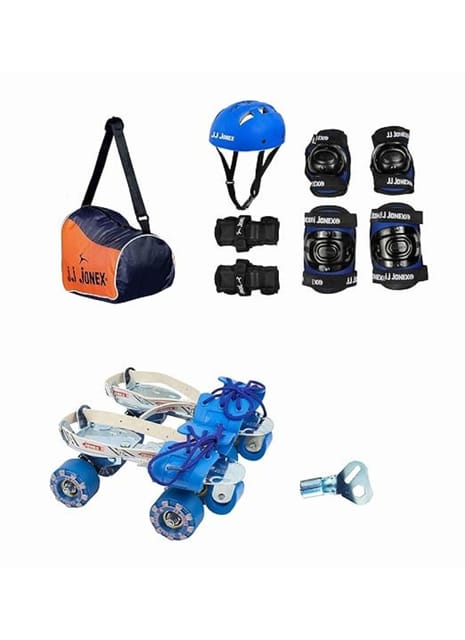 JJ JONEX Roller Skates for Adults, Skates for Youth, Adjustable Roller Skates, Outdoor & Indoor Illuminating Roller Skates (MYC) (Attack Combo Age 6-11 Year PVC Helmet Size Medium)