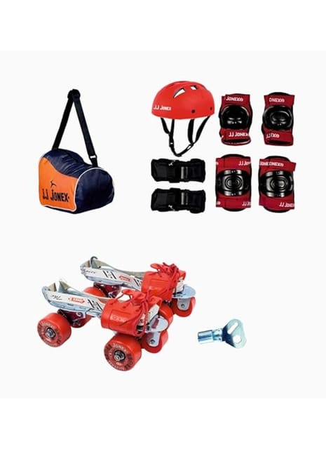 JJ JONEX Roller Skates for Adults, Skates for Youth, Adjustable Roller Skates, Outdoor & Indoor Illuminating Roller Skates (MYC) (Tenacity Red Combo Age 6-11 Year PVC Helmet Size Medium)