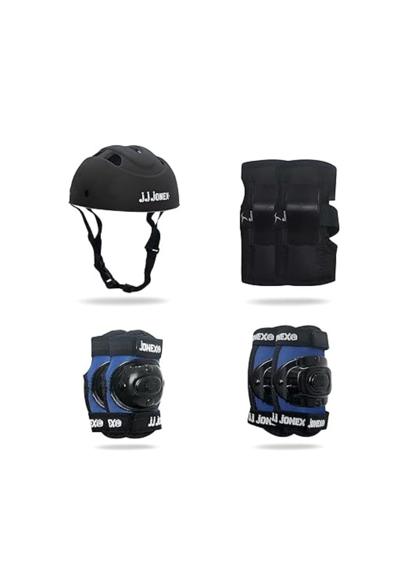 JJ JONEX Protective Set Skating and Cycling for Age 4 to 7 Years Skating Guard Combo (Small, Black/Blue) (MYC)