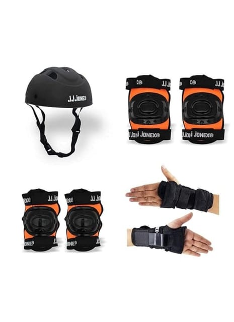 JJ JONEX Protective Set Skating and Cycling for Age 4 to 7 Years Skating Guard Combo (Small, Black/Orange) (MYC)