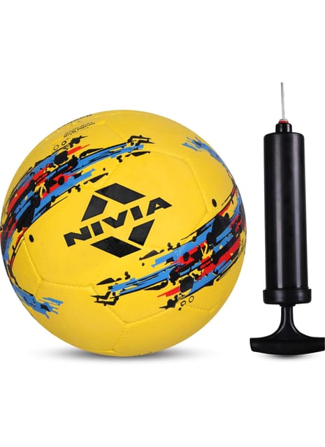 Nivia Storm Yellow Moulded Football with Ball Pump Football - Size: 5 (Pack of 1, Yellow/Black)