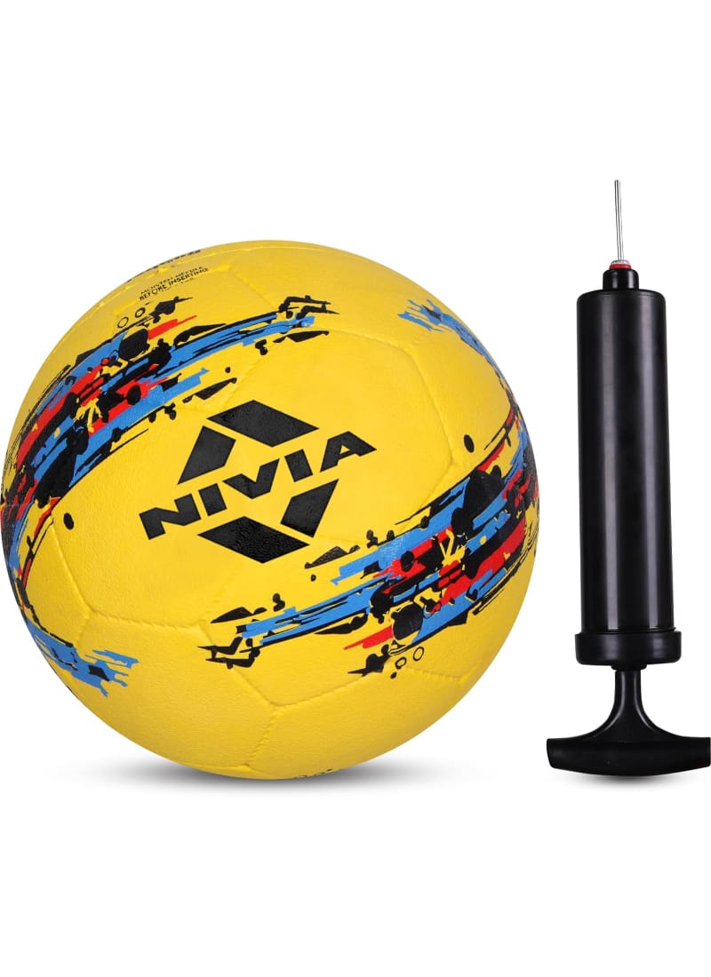 Nivia Storm Yellow Moulded Football with Ball Pump Football - Size: 5 (Pack of 1, Yellow/Black)