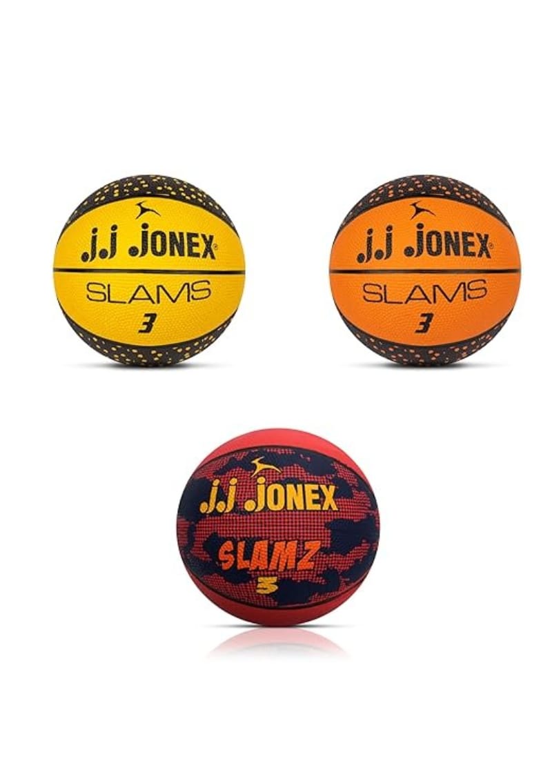 JJ Jonex Combo Basketball Kids Slams for Indoor-Outdoor Training Basketball Size 3 (Red, Orange, Yellow) - Pack of 3