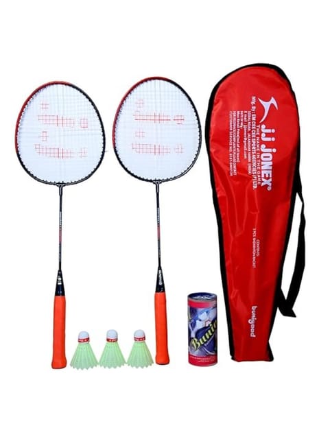 JJ JONEX BUNIYAD Badminton Set with 3 Piece Plastic Shuttlecock (Multicolour) (MYC) (RED)