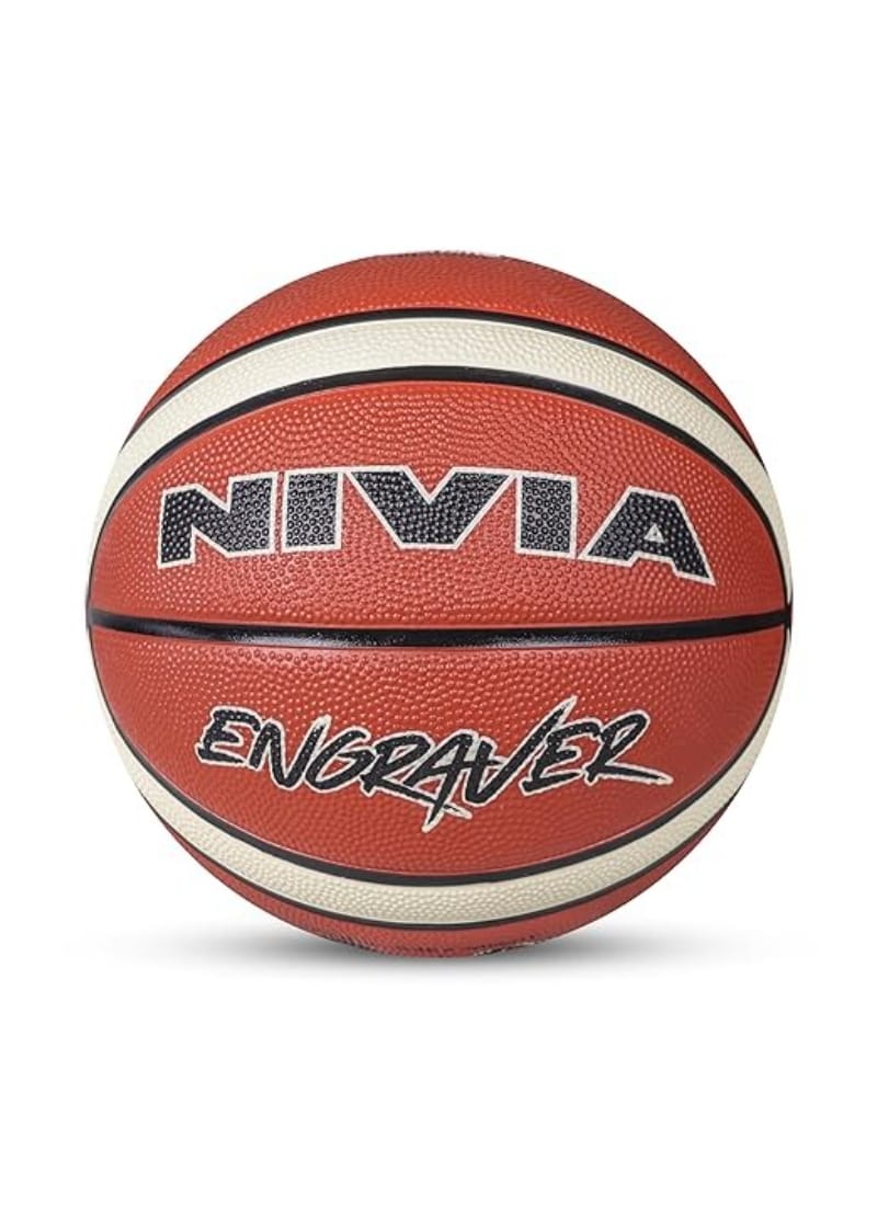 Nivia Engraver Basketball/Soft Rubberized Moulded/14 Panel/Suitable for Hard Surface/Match Ball/for Men/Basketball Size - 5 (Brown/Creme)