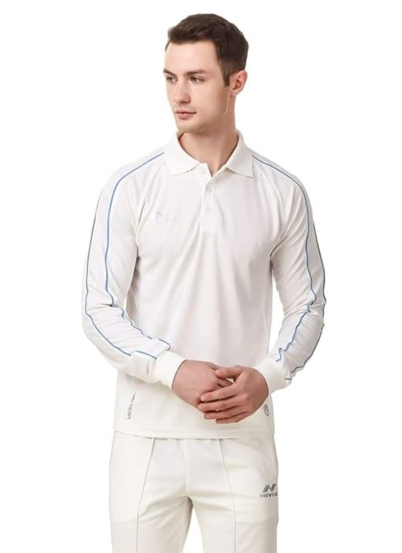 NIVIA Eden Full Sleeve Cricket Jersey for Men | Cricket Kit | Cricket T-Shirt for Men | White Jersey