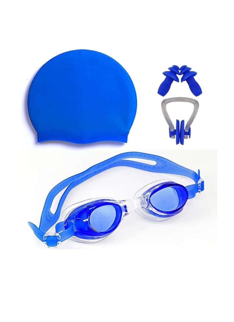 100% Silicone Anti Fog Swimming Goggles,Cap,Earplug & Noseplug Set- Ideal for All Age Group one Non Slip,Easy to Carry and Skin Friendly