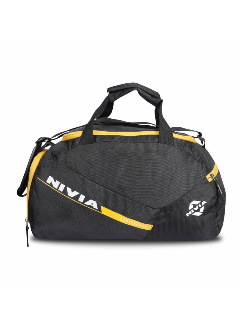 Nivia Sports Space Polyester Gym Bag with Shoes Compartment/Unisex Gym Bags/Adjustable Shoulder Bag for Men/Duffle Gym Bags for Men/Sports and Travel Bag/Duffle Bags Travel, Junior (Black-Yellow)