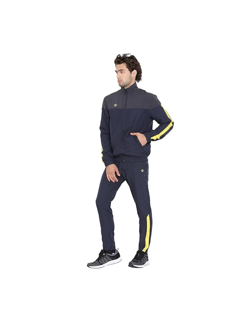 Nivia Carboxy - 2 Track Suit/Sportswear Regular Fit Track Suits/Athletic Gym Running Jogging Suit Set (Navy Blue/Dark Grey/Yellow)