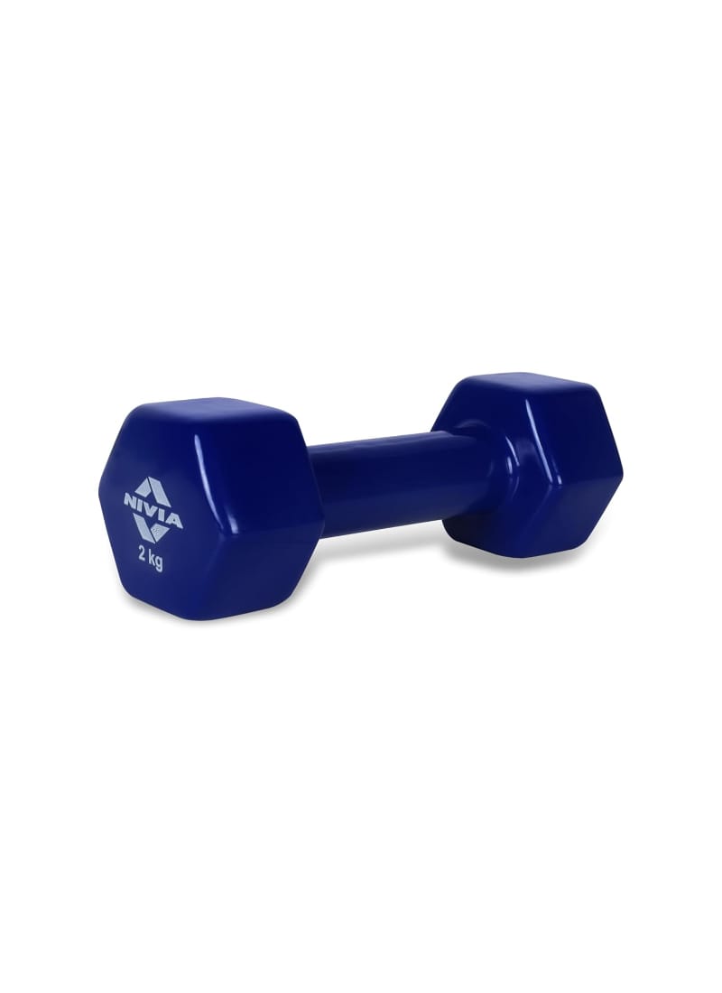 Nivia Vinyl Dumbbells for Hand Weights, Strength Training, Full Body Workout, Weight Loss & Exercise, Fitness Training, For Men & Women for Home Workouts, and Gym Equipment Set of 2 Kg Dumbbells (Blue)