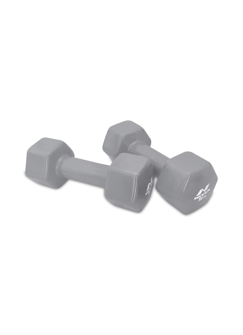 Nivia Vinyl Dumbbells for Hand Weights, For Men & Women for Home Workouts, and Gym Equipment Set of 5 Kg Dumbbells (Grey)