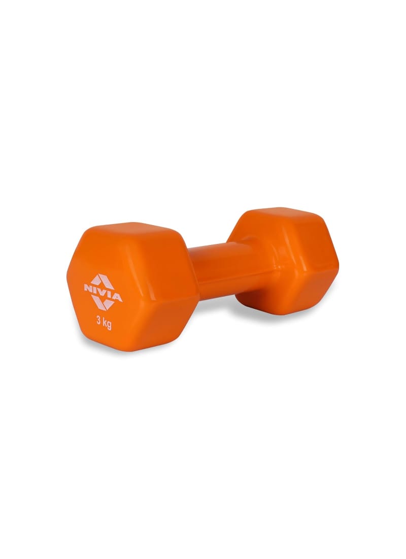 Nivia Vinyl Dumbbells for Hand Weights, Strength Training, Full Body Workout, Weight Loss & Exercise, Fitness Training, For Men & Women for Home Workouts, and Gym Equipment Set of 3 Kg Dumbbells (Orange)