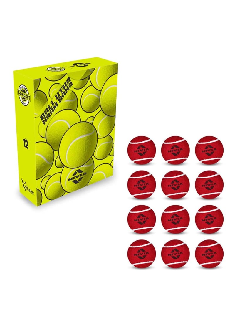 Nivia Cricket Tennis Ball | Heavy Weight Ball | Practice Ball | Cricket Training Ball - Red (Per 12 Balls)