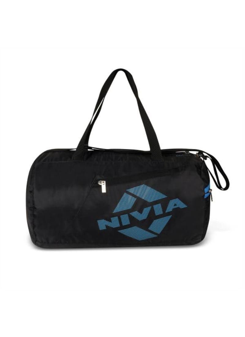 NIVIA Deflate Bag 2.0 Polyester Gym Bag/Unisex Gym Bags/Adjustable Shoulder Bag for Men/Duffle Gym Bags for Men/Carry Gym Accessories/Fitness Bag/Sports &Travel Bag/Gym kit Bag (Black/Blue)