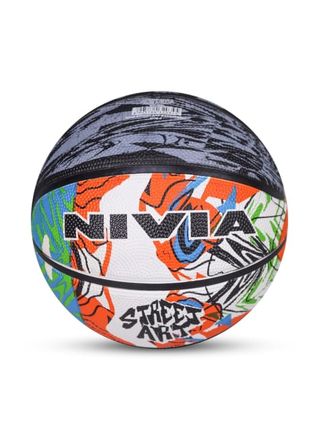 Nivia Street Art Basketball/Rubberized Moulded/8 Panel/Suitable for Hard Surface, Wooden Flooring & Indoor Synthetic Surface Size - 7 (Multicolor)