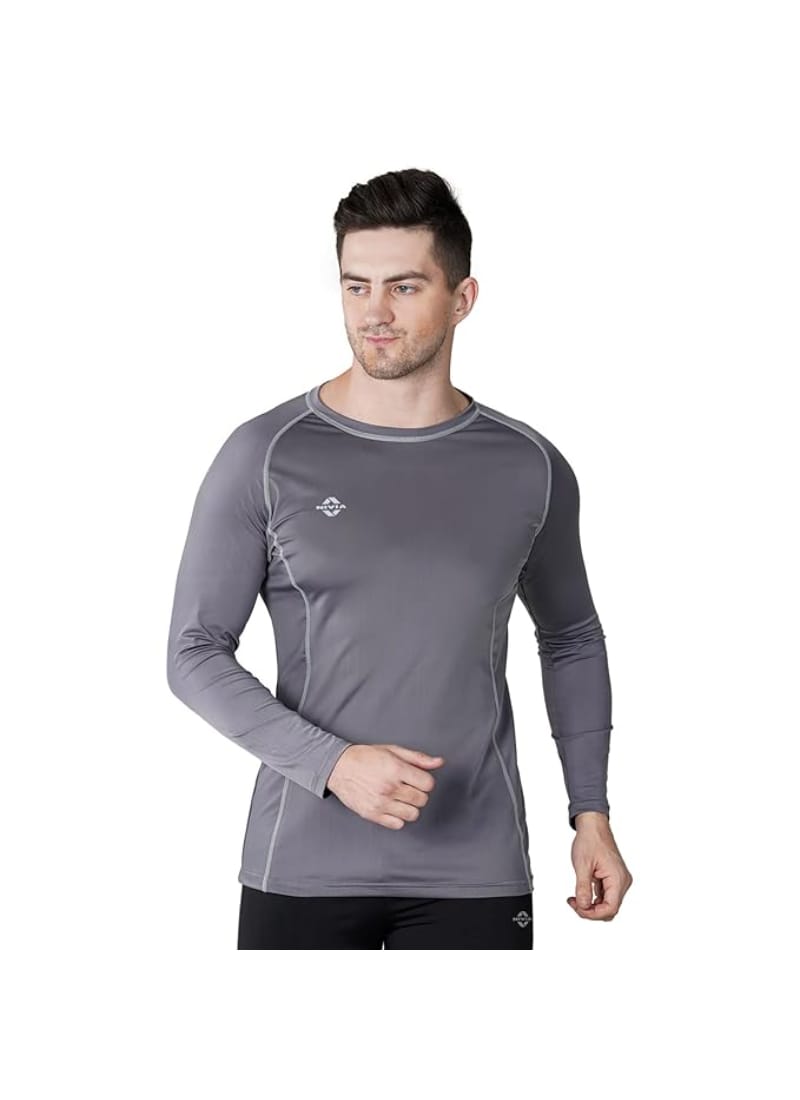 Nivia Compression Tee- Full Sleeve T-Shirt for Men/Gym and Sports Wear/Comfortable Durable Fabric/Skinny Body Fit for Athletic Workout and Running Dark Grey