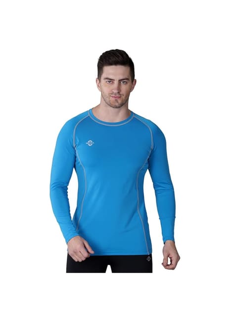 Nivia Compression Tee- Full Sleeve T-Shirt for Men/Gym and Sports Wear/Comfortable Durable Fabric/Skinny Body Fit for Athletic Workout and Running Indigo Blue