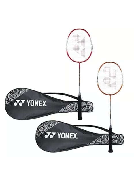 Yonex ZR 100 Light Aluminium Badminton Racquet Pack of 2 with Full Cover | Made in India Red Orange